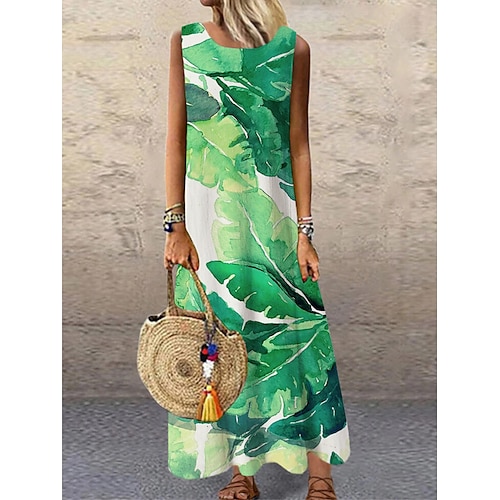 

abito casual da donna vestito a trapezio abito lungo maxi abito verde senza maniche stampa floreale primavera estate girocollo s m l xl xxl 3xl
