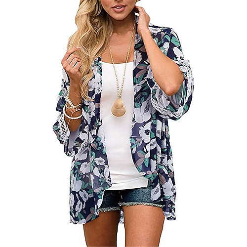 

Women's Swimwear Swimsuit Cover Up Beach Top Normal Swimsuit for Big Busts Print Floral Black Blue Gray Navy Blue V Wire Bathing Suits New Casual / Padless