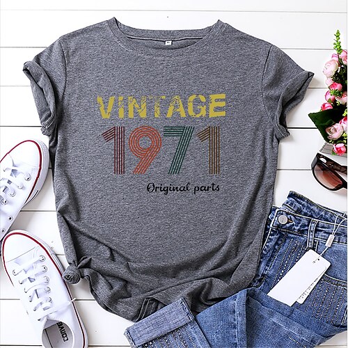 

t-shirt vintage 1971 da donna 50 ° compleanno camicie da regalo divertenti lettere stampate festa di compleanno magliette a maniche corte (grigio scuro, x-large)