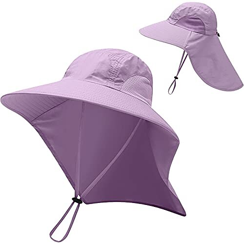 

fishing hats for men women, sun protection hat with neck flap wide brim safari hats (purple)