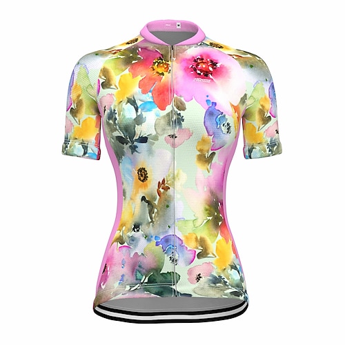 

21Grams Women's Cycling Jersey Short Sleeve Bike Top with 3 Rear Pockets Mountain Bike MTB Road Bike Cycling Breathable Quick Dry Moisture Wicking Reflective Strips Rosy Pink Floral Botanical