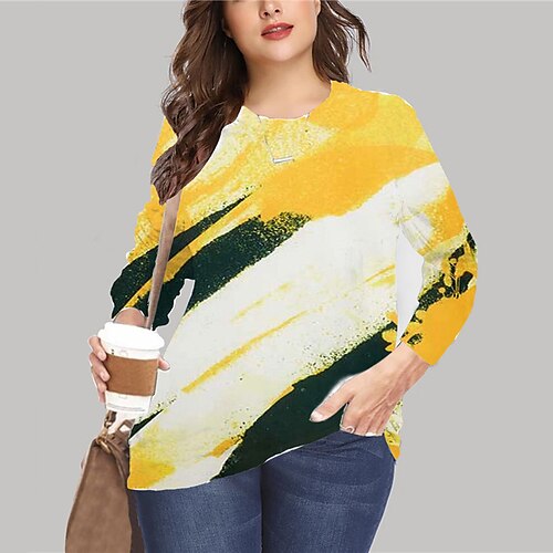 

Mulheres Plus Size Blusas Moletom Gráfico Estampado Manga Longa Crewneck Básico Azul Amarelo Tamanho grande XL XXL 3XL 4XL 5XL / Tamanhos Grandes / Tamanhos Grandes