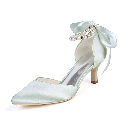 

Women's Wedding Shoes Wedding Ankle Strap Heels Wedding Heels Bridal Shoes Pearl Ribbon Tie Kitten Heel Pointed Toe Satin Lace-up Solid Colored Black Purple Gold