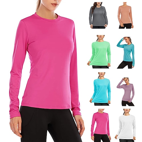 

Women's T shirt Hiking Tee shirt Summer Outdoor Quick Dry Lightweight Breathable Sweat wicking Tee Tshirt Top Hunting Fishing Climbing White Green Rose Red Gray / Long Sleeve