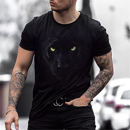 Hombre Camisa Camiseta Tee Graphic Animal Cuello Barco Negro Amarillo Azul Piscina Morado Marrón Impresión 3D Talla Grande Casual Diario Manga Corta Ropa Design Básico Corte Slim Grande y alto