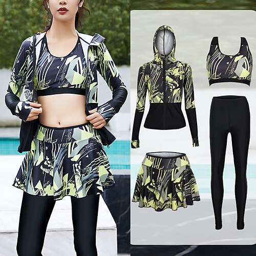 

Women's Rashguard Swimsuit Nylon Swimwear Bathing Suit UV Sun Protection UPF50 Breathable Stretchy Full Body 4-Piece - Swimming Surfing Water Sports Autumn / Fall Spring Summer / Quick Dry
