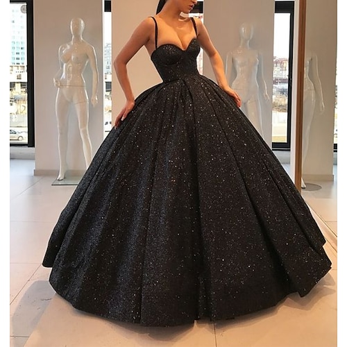 

Ball Gown Glittering Sparkle Engagement Formal Evening Dress Sweetheart Neckline Sleeveless Sweep / Brush Train Sequined with Sequin 2022