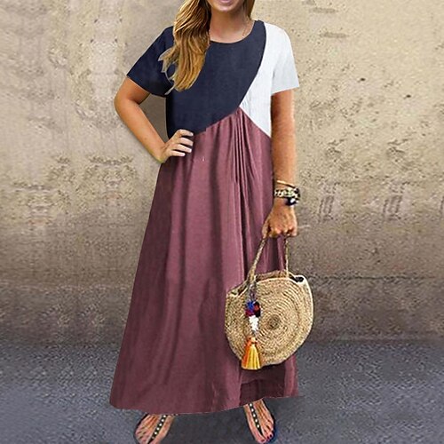 

Women's Shift Dress Graphic Round Neck Short Sleeve Spring Summer Casual Maxi long Dress Daily Holiday Dress