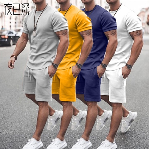 

Men's T-shirt Suits Tracksuit Tennis Shirt Shorts and T Shirt Set Set Solid Color Plain Round Neck Blue Yellow Grey White Outdoor Beach Short Sleeve 2 Piece Clothing Apparel Basic Sports Designer