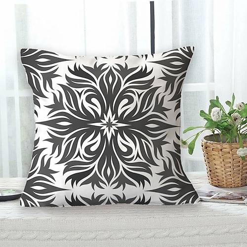 

Black White Double Side Cushion Cover 1PC Soft Decorative Square Throw Pillow Cover Cushion Case Pillowcase for Sofa Bedroom Livingroom Outdoor Superior Quality Machine Washable Outdoor Cushion for Sofa Couch Bed Chair