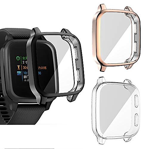 

[3-pack] screen protector case compatible with garmin venu sq,ultra-thin soft tpu plated bumper case full protective cover smartwatch accessories for garmin venu sq (blackrosegoldclear)