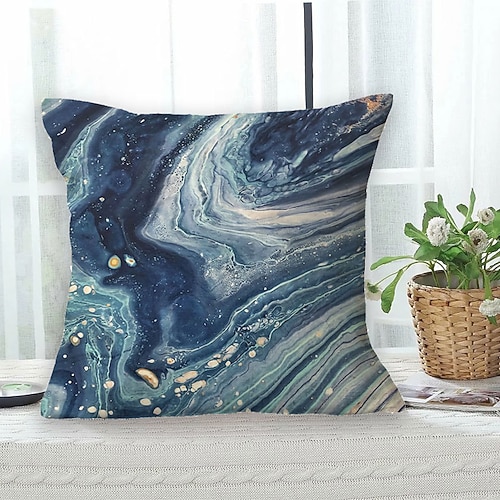 

Modern Double Side Cushion Cover 1PC Soft Square Throw Pillow Cover Faux Linen Cushion Case Pillowcase for Bedroom Livingroom Machine Washable Outdoor Cushion for Sofa Couch Bed Chair Navy Blue