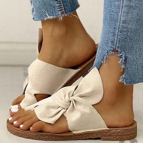 

Women's Sandals Orthopedic Sandals Bunion Sandals Puffy Sandals Corkys Sandals Bowknot Flat Heel Round Toe Casual Sweet Daily Beach Faux Leather Loafer Summer Solid Colored Almond White Black