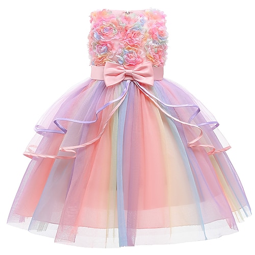 

Kids Little Girls' Dress Sundress Floral Tulle Dress Party Festival Mesh Bow Purple Blushing Pink Knee-length Sleeveless Princess Sweet Dresses Summer Regular Fit 3-10 Years