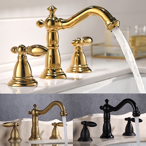 

Bathroom Sink Faucet - Widespread Antique Brass / Nickel Brushed / Electroplated Widespread Two Handles Three HolesBath Taps