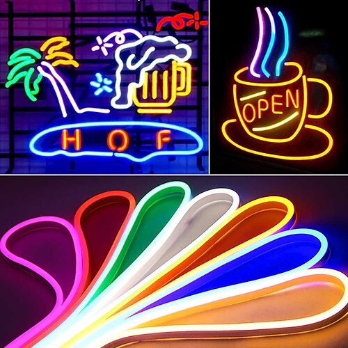 luci di striscia led neon 1m 2m 3m 4m 5m multicolore 2835 smd led ip65 flessibile impermeabile in silicone corda luce con adattatore dc12v e kit interruttore touch dimmer per la decorazione domestica