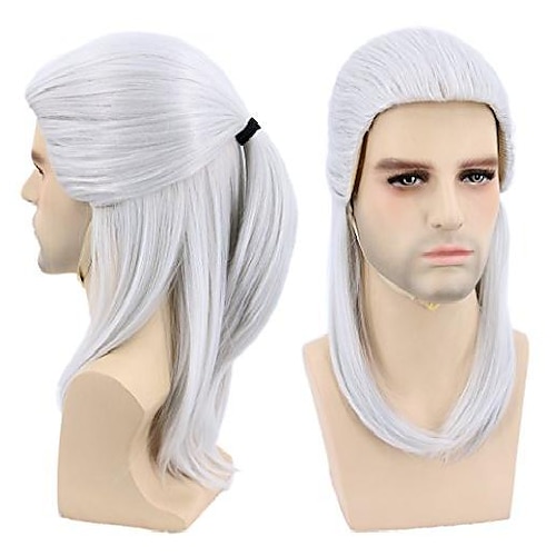 

Topcosplay Long Silver & Grey Wig for Man Geralt of Rivia Wig inspired By Witcher Halloween Cosplay Costume Wigs