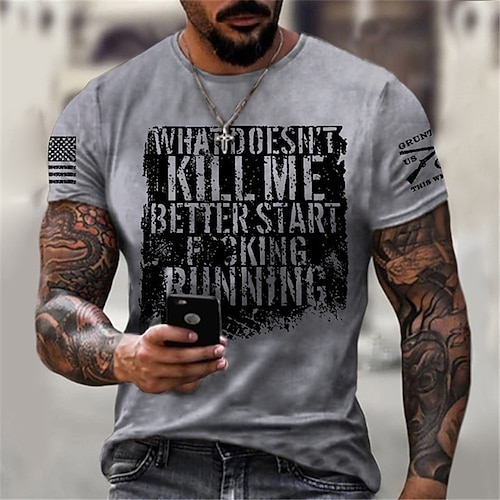 

Men's T shirt Tee Tee Graphic Letter Crew Neck Green Blue Brown Gray Black 3D Print Plus Size Casual Daily Short Sleeve Clothing Apparel Basic Designer Slim Fit Big and Tall / Summer / Summer