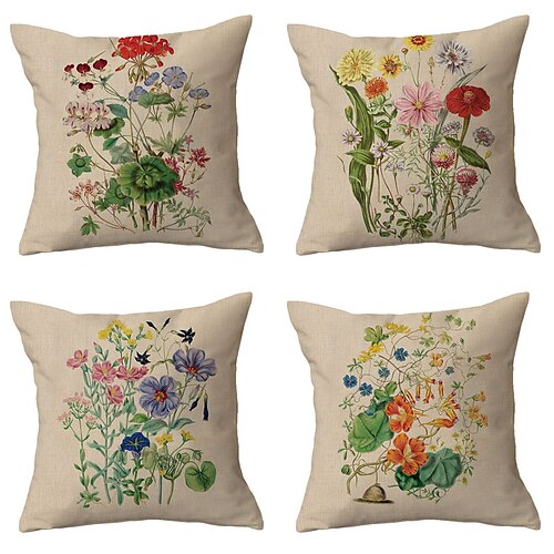 

Floral Pastoral Double Side Cushion Cover 4PC Soft Decorative Square Throw Pillow Cover Cushion Case Pillowcase for Sofa Bedroom Livingroom Outdoor Superior Quality Machine Washable Outdoor Cushion for Sofa Couch Bed Chair