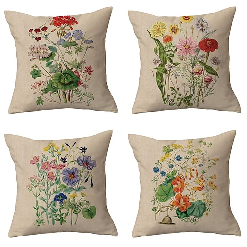 

Floral Pastoral Double Side Cushion Cover 4PC Soft Decorative Square Throw Pillow Cover Cushion Case Pillowcase for Sofa Bedroom Livingroom Outdoor Superior Quality Machine Washable Outdoor Cushion for Sofa Couch Bed Chair