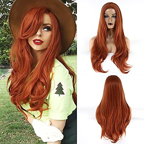 

Towarm Orange Brown Wig Long Wavy Synthetic None Lace Front Women Middle Part Blonde Machine Made Natural High Temperature Fiber Hair Cosplay Daily Wear Wig