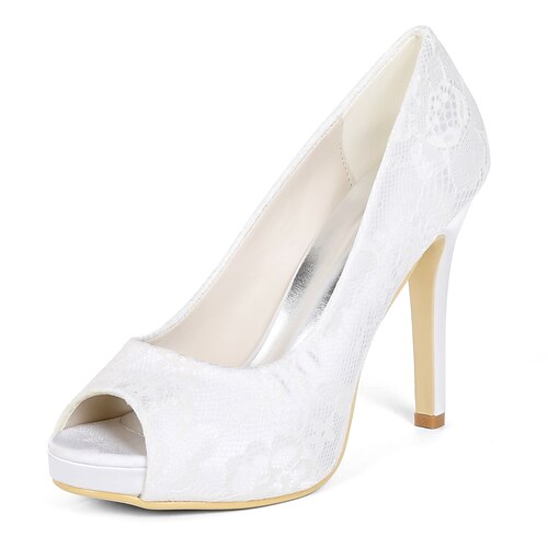 

Women's Wedding Shoes Wedding Heels Bridal Shoes Lace Stiletto Heel Peep Toe Lace Loafer Floral Light Purple Ivory White