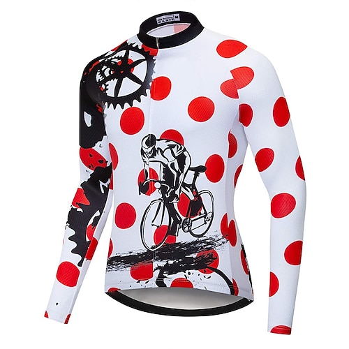 

21Grams Men's Cycling Jersey Long Sleeve Winter Bike Jersey Top with 3 Rear Pockets Mountain Bike MTB Road Bike Cycling UV Resistant Breathable Quick Dry Moisture Wicking Red White Polka Dot Novelty