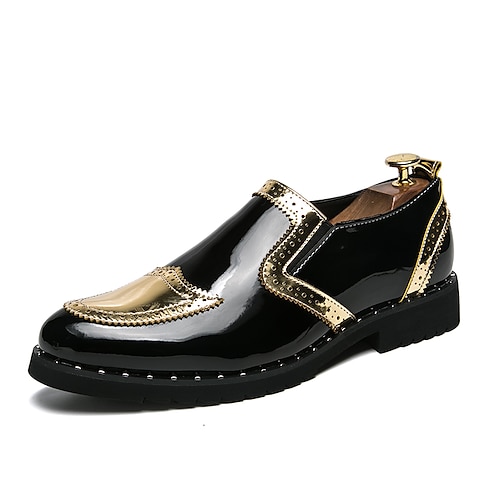 

Men's Loafers & Slip-Ons Dress Shoes Comfort Loafers Penny Loafers Casual British Daily Party & Evening PU Black Gold Silver Color Block Winter Fall