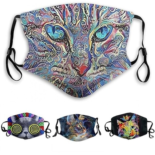 

Men's Face cover Cotton Streetwear Funny Cute Home Print Cat 3D 1pc / pack Mask Windproof Outdoor Protective / Fall / Winter / Spring / Summer