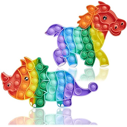 

2 pcs Push Push It Bubble Sensory Fidget Toys - Push Its Autism Special Needs Stress Relief Silicone Pressure Relieving Squeeze Toys for Boy Girl Christmas Adults (Large Rainbow Dinosaur & Horse)