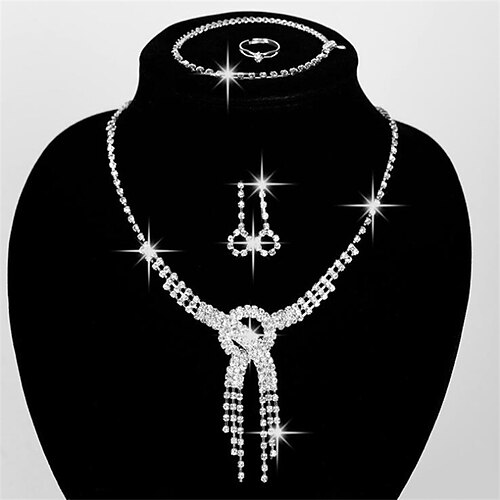 

Jewelry Set Stud Earrings For Women's Party Wedding Gift Copper Rhinestone Silver Plated Silver / Drop Earrings / Bib necklace / Casual / Daily / Valentine