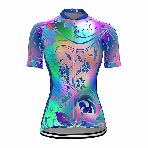 

21Grams Women's Cycling Jersey Short Sleeve Bike Top with 3 Rear Pockets Mountain Bike MTB Road Bike Cycling Breathable Quick Dry Moisture Wicking Reflective Strips Green Floral Botanical Polyester