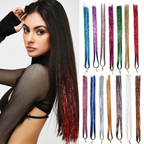 

extensões sintéticas reto brilho cabelo sintético cabelo muito comprido extensão cabelo tecer multi-cores 12pcs design elegante cosplay fofo festa feminina festa à noite desgaste diário