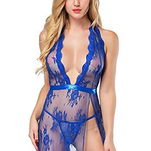 

Women's Babydoll & Slips Suits Chemises & Negligees Jacquard Solid Colored Spandex Halter Neck Backless Mesh Spring Summer White Black / Lace Up / Lace / Deep V / Lace / Lace Up