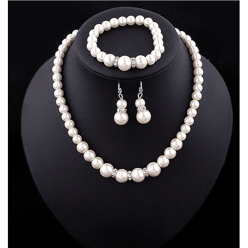 

jewelry set classic shambhala diamond ring glass pearl necklace bride bracelet earrings three-piece set
