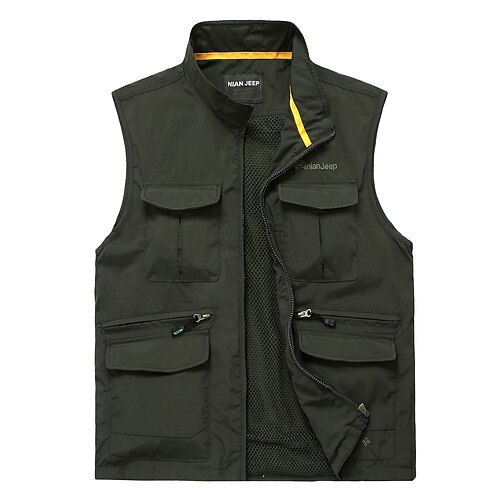 

Men's Fishing Vest Hiking Vest Military Tactical Jacket Sleeveless Jacket Coat Top Outdoor Quick Dry Lightweight Breathable Multi Pockets Autumn / Fall Spring Summer ArmyGreen khaki Hunting Fishing