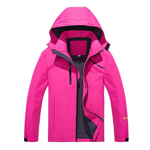 

Women's Hiking Windbreaker Hoodie Jacket Waterproof Hiking Jacket Outdoor Thermal Warm Waterproof Windproof Quick Dry Outerwear Coat Top Hunting Fishing Climbing Women's rose red Women's black