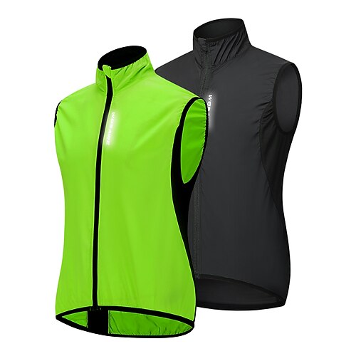 

WOSAWE Men's Cycling Vest Sleeveless Black Green Patchwork Fluorescent Bike Vest / Gilet High Visibility Windproof Breathable Reflective Strips Back Pocket Polyester Sports Patchwork Fluorescent