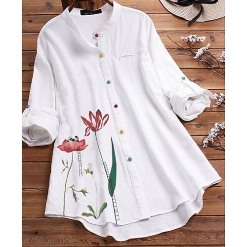 

Women's Plus Size Tops Shirt Floral Print Long Sleeve Button Down Collar Fall Spring Design No. 1 Design No. 2