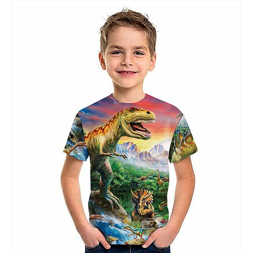 

Kids Boys T shirt Animal 3D Print Short Sleeve Active 4-12 Years Summer Green