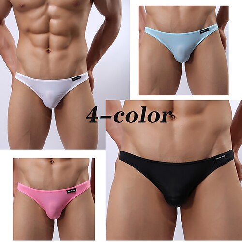 Men's Basic Sexy Panties Briefs Underwear High Elasticity Low Waist 4 Pieces Multi color M