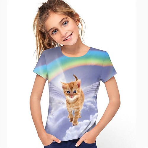 

Kids Girls' T shirt Animal 3D Print Short Sleeve Active 4-12 Years Summer Purple