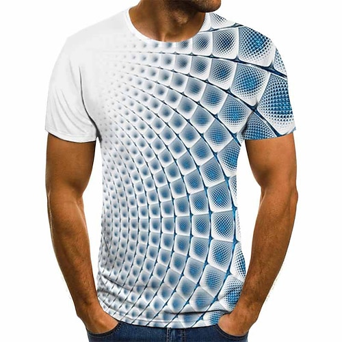 Men's Shirt T shirt Tee Tee Graphic Plaid Checkered 3D Round Neck Lake blue Cobalt Blue Blue Purple Gray 3D Print Party Daily Short Sleeve Clothing Apparel Basic Comfortable Big and Tall