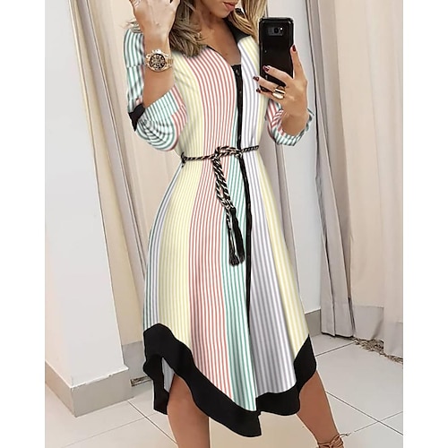 

Women's Tie-dye stripes Black Blue Long Sleeve Winter Fall Autumn Winter Dress Fall Dress S M L XL 2XL