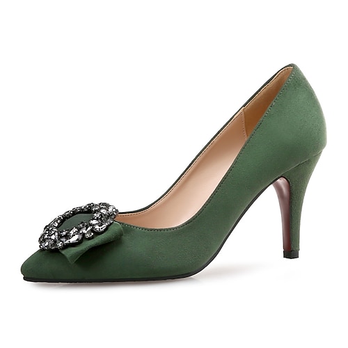 

Women's Heels High Heels Home Daily Rhinestone Pumps Pointed Toe Suede Loafer Solid Colored Yellow Dark Green