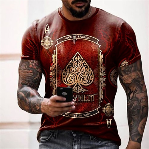 

Men's Tee T shirt Tee 3D Print Graphic Prints Card Round Neck Daily Holiday Print Short Sleeve Tops Designer Casual Big and Tall Red / Summer / Summer