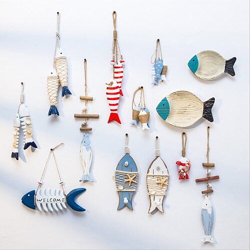 

Antique Decorative Fish String Wood Mediterranean Solid Wood Fish Carving Pendant