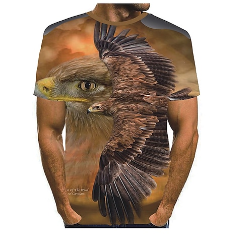 

Men's T shirt Tee Eagle Round Neck Blue Yellow Light Brown 3D Print Party Daily Short Sleeve Print Clothing Apparel Basic Exaggerated Designer