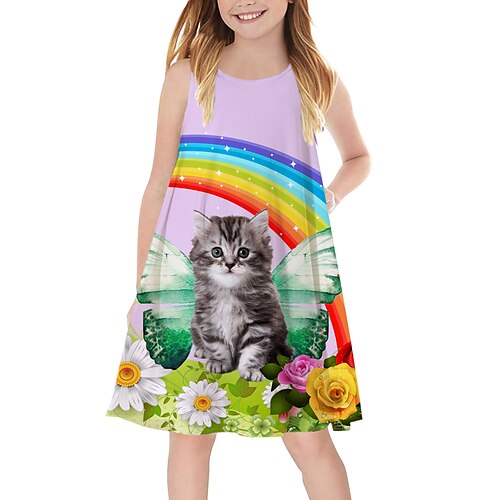 

Kids Girls' Dress Animal Knee-length Dress Print Sleeveless Dress 3-10 Years Summer Pink