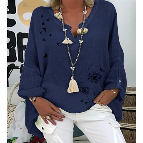 

Women's Plus Size Tops Blouse Shirt Floral Graphic Print Long Sleeve V Neck Basic Daily Weekend Cotton Fall Winter Green White
